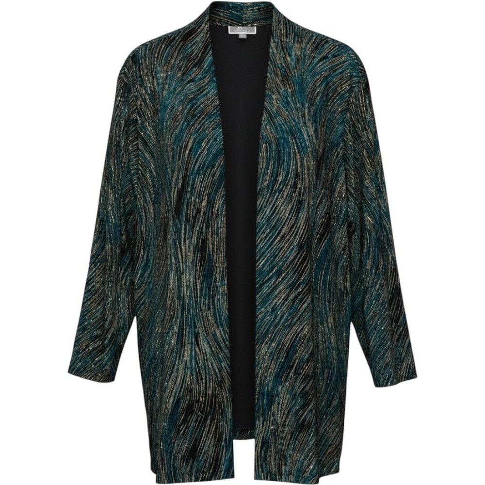 JM Collection Womens 3X Teal Gold Metallic Swirl Open Front Cardigan Wrap Jacket
